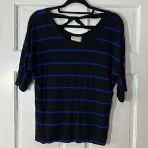 (2 for $20) Pink Rose Blue and Black Striped T-Shirt | Size: L